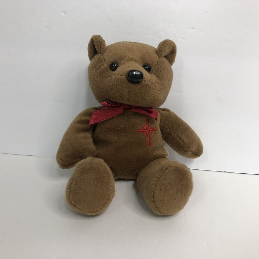 brown‎ Beanie rememberance bear red cross and bow bean bottom sits at 5 inches